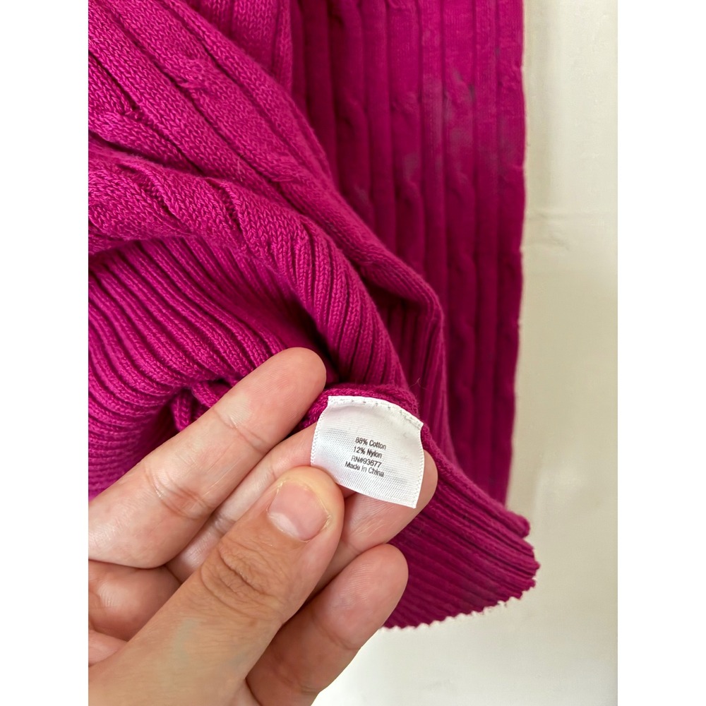 St Johns Bay Womens Petite Magenta Pink Cable Knit Cotton Sweater PM Long Sleeve - Picture 3 of 5